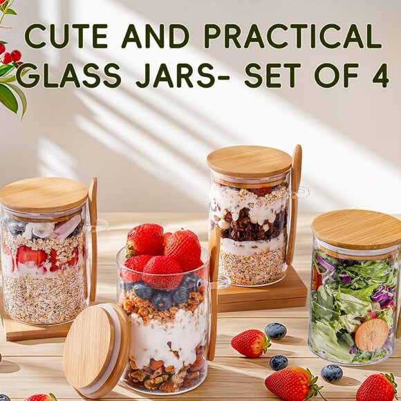 4/6pcs, 16oz Glass Jars with Bamboo Lids | Multipurpose Food Storage - Picture 3 of 3
